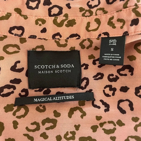 Scotch & Soda Button Down Long Sleeve  Shirt Leopard Print Salmon Small - Picture 9 of 9